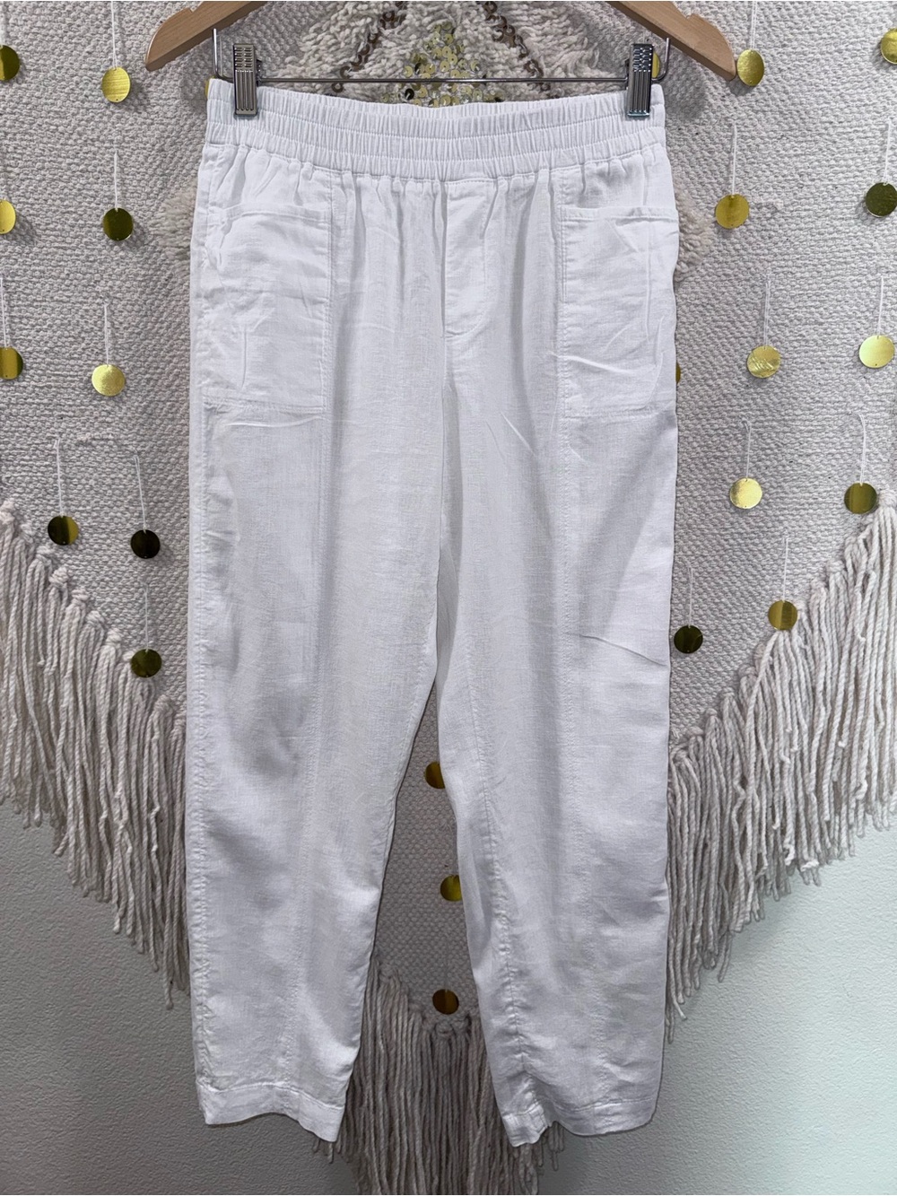 Linen Blend Elastic-Waist  Pants
